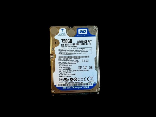 2,5" Festplatte Western Digital WD7500BPVT-00HXZT3 750 GB SATA